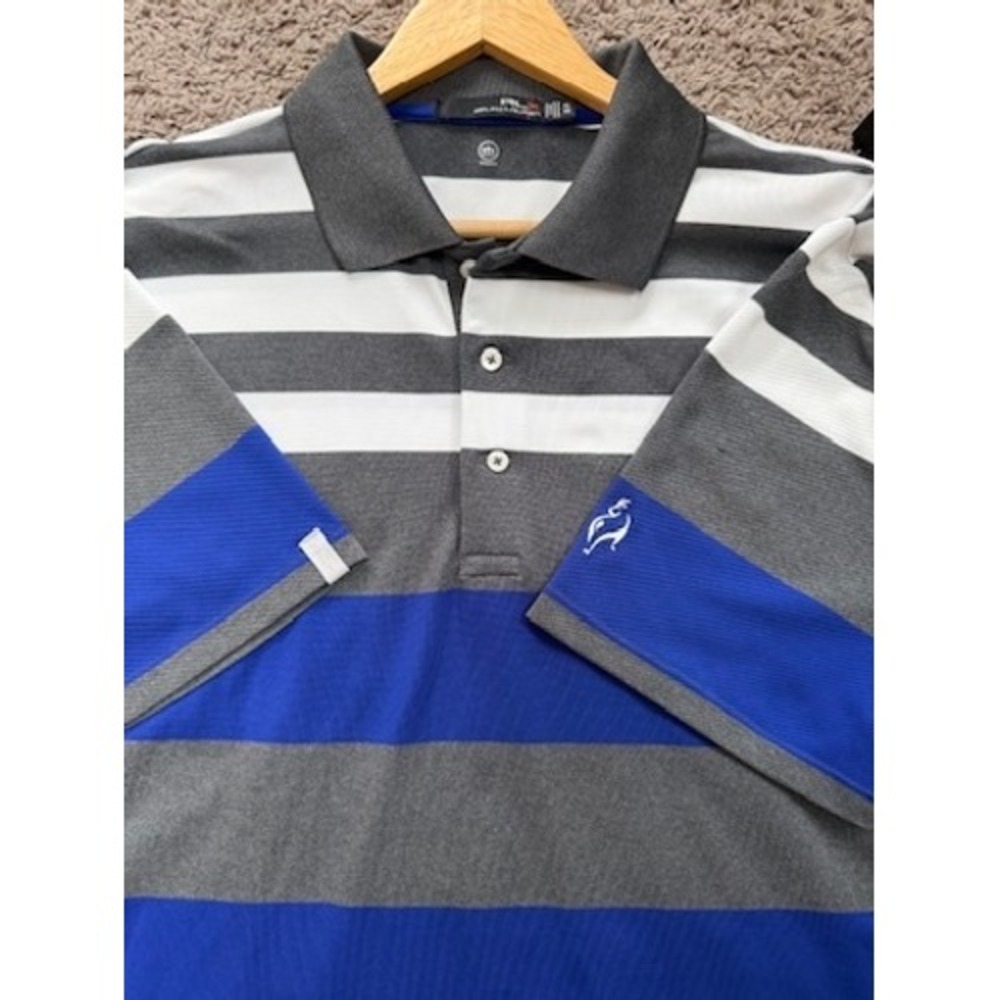 RLX Ralph Lauren Golf Polo Shirt Striped Gray Blue White Mens Size‎ XL Wicking